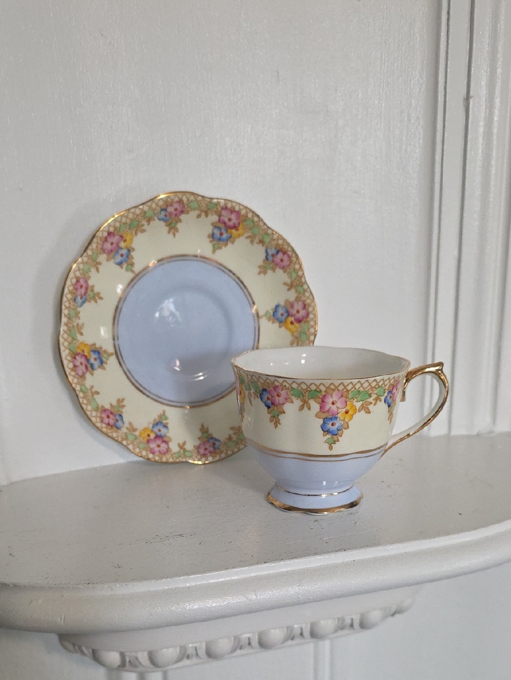 vintage Royal Albert teacup and saucer set,  featuring the "Trellis" Pattern